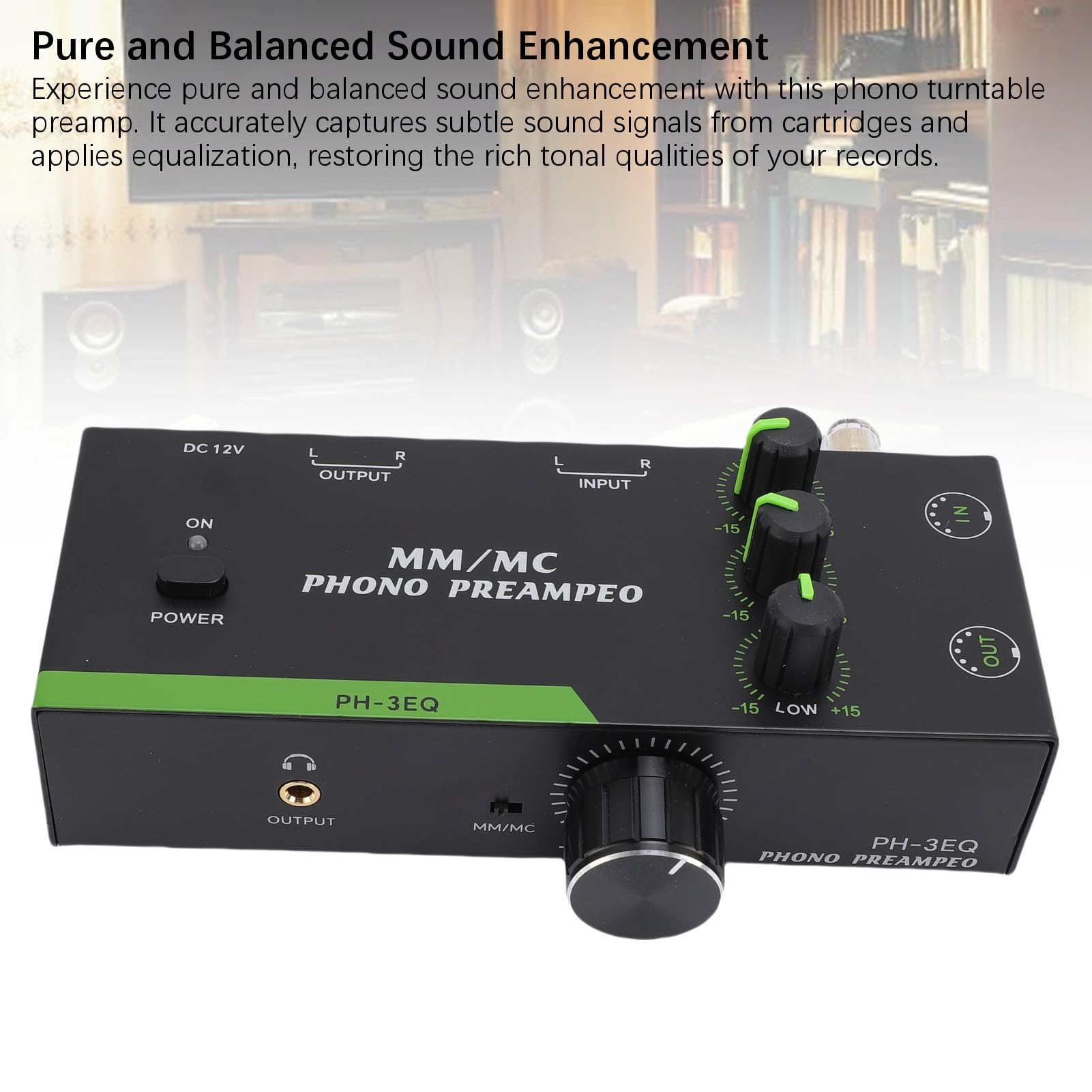 Ausla Preamplificatore Fono MM MC, Involucro in Acciaio, Equalizzazione a 3 Bande a Basso Rumore, per gli Amanti del Vinile e gli Audiofili (Spina europea)
