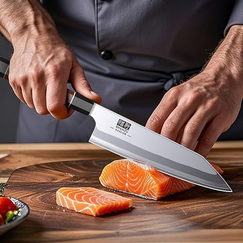 Miniatura 5 de SHAN ZU Cuchillo de chef japonés de 8 pulgadas, 9 capas 10Cr15MoV cuchillo de cocina profesional de acero de alto carbono, cuchillo de cocina