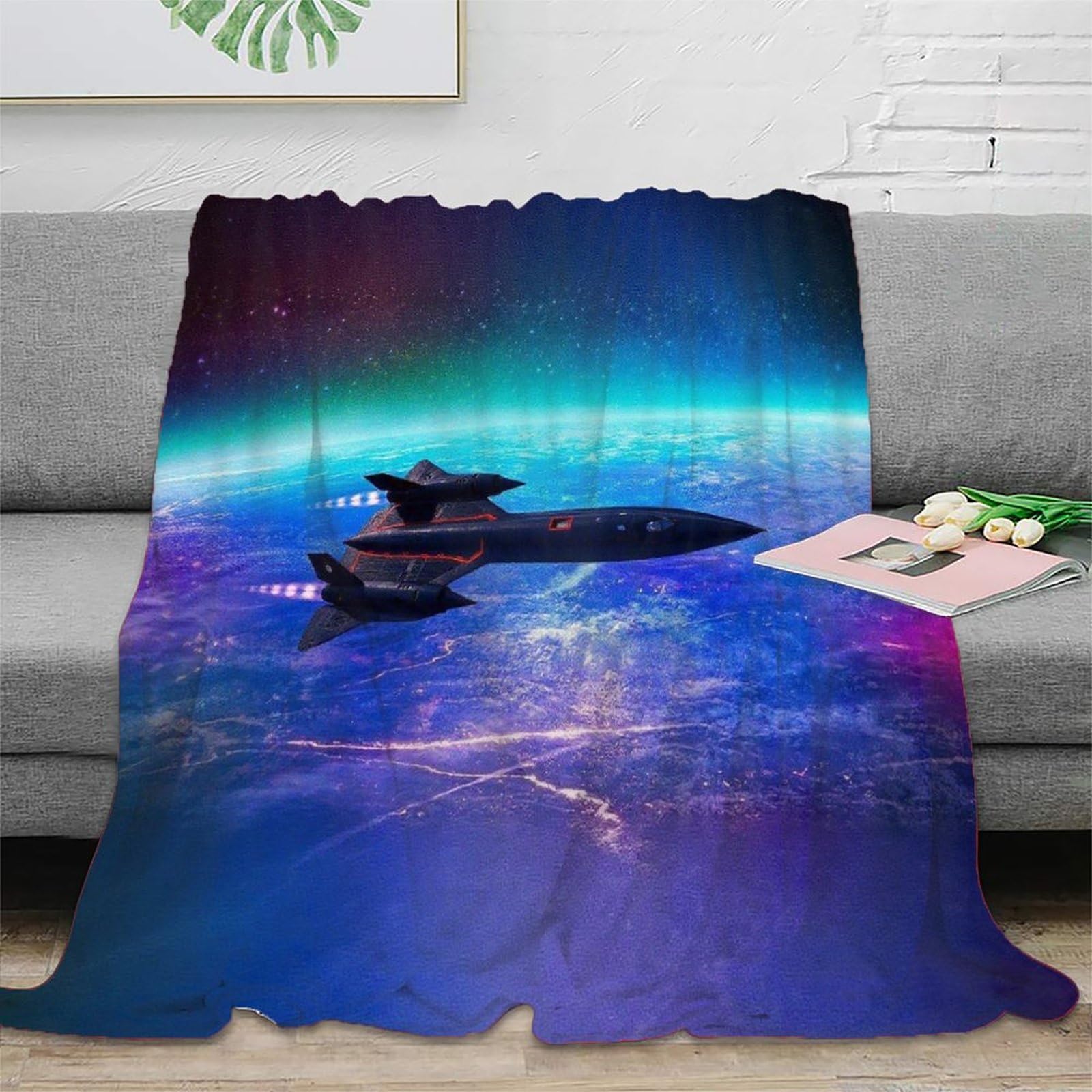 Xiaopangxy Sr-71 Blackbird-1 Sr-71 Blackbird Fleece Blanket Throws For Sofas/Bed/Chair/Camping Fluffy Warm Soft Bomber Blanket For Rest Time, Anti-Pill Fleece Blanket 60X80inch(150X200cm) Fit All Season