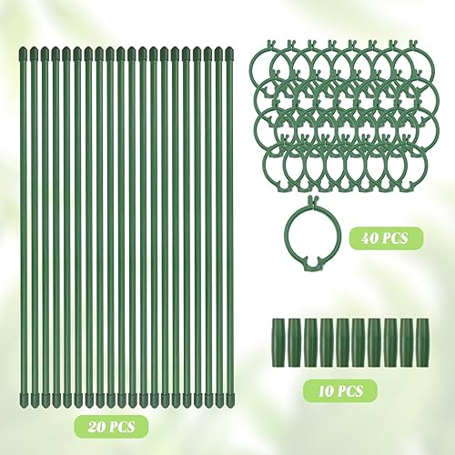 Miniatura 5 de 20 estacas de soporte para plantas, altura ajustable, para jardín, con 40 clips para plantas y 10 tubos de conexión para orquídeas, rosas, peonías,