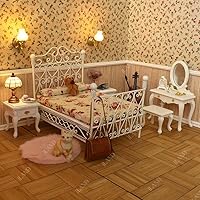 Vista 4 de iLAND Muebles de Casa de Muñecas Victorianos a Escala 1:12, Set de Cama de Casa de Muñecas 5 piezas