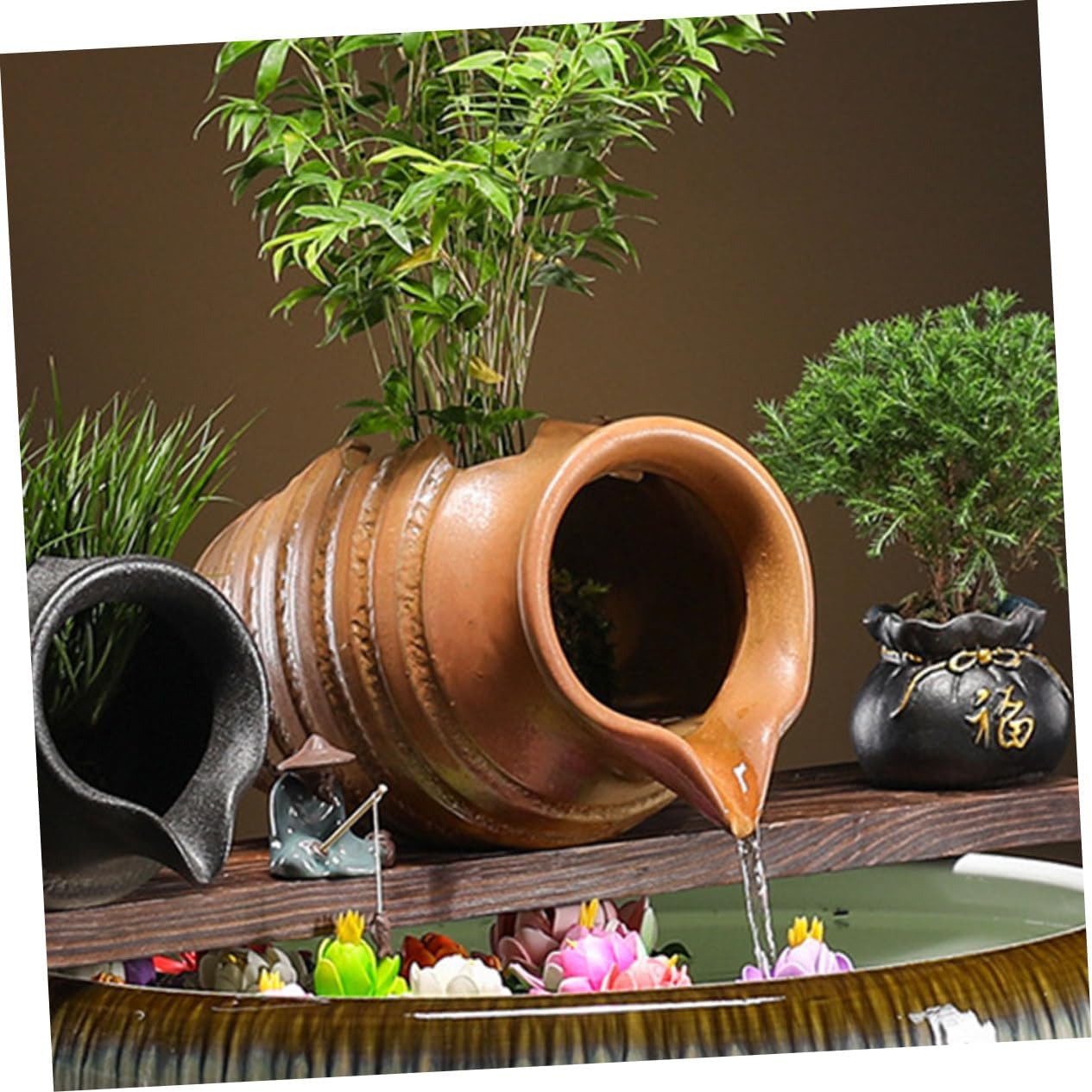 Ceramic Jar Fountain for Indoor and Outdoor Decorative Water Features Eco-Friendly Hydroponic Planter Pot for Garden and Balcony Landscaping