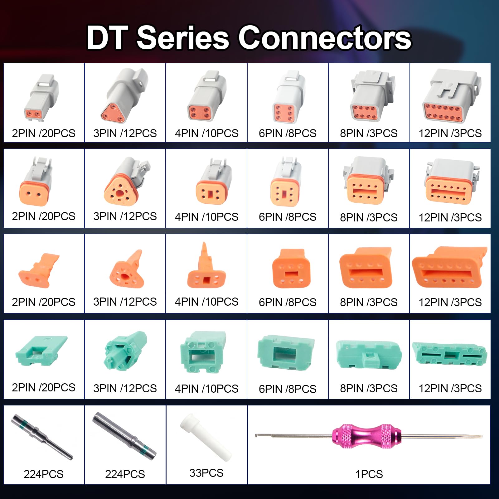 Deutsch - Juego de conectores de 706 piezas de terminales eléctricos automotrices para la serie Deutsch DT, 2, 3, 4, 6, 8, 12 pines, con bloqueo de cuña y herramienta de extracción, juego de