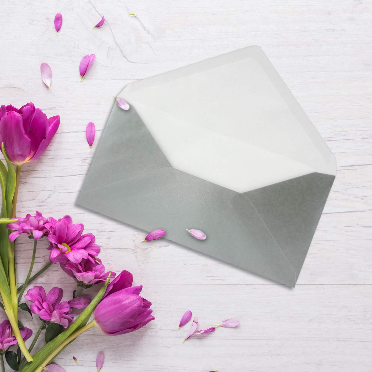 Lot de 1000 enveloppes à lettre Argent métallisé - DIN long - 110 x 220 mm (11 x 22 cm) - Fermeture humide sans fenêtre - Idéal pour cartes d'invitation - Série FarbenFroh