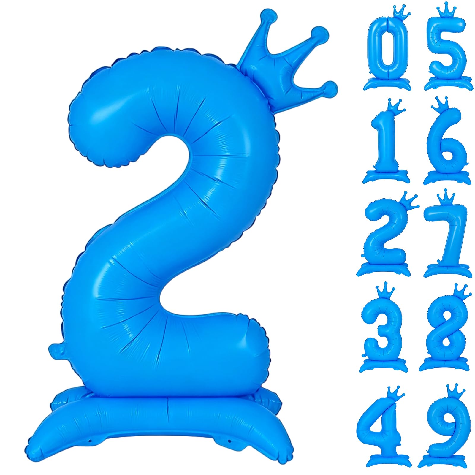 Fluorescent Blue Number 2 Balloon 42 Inch Standing Balloons 0-9 Fluorescent Blue Crown Balloons 2 Giant Foil Number 2 Balloon with Crown Birthday Party Decorations Supplies