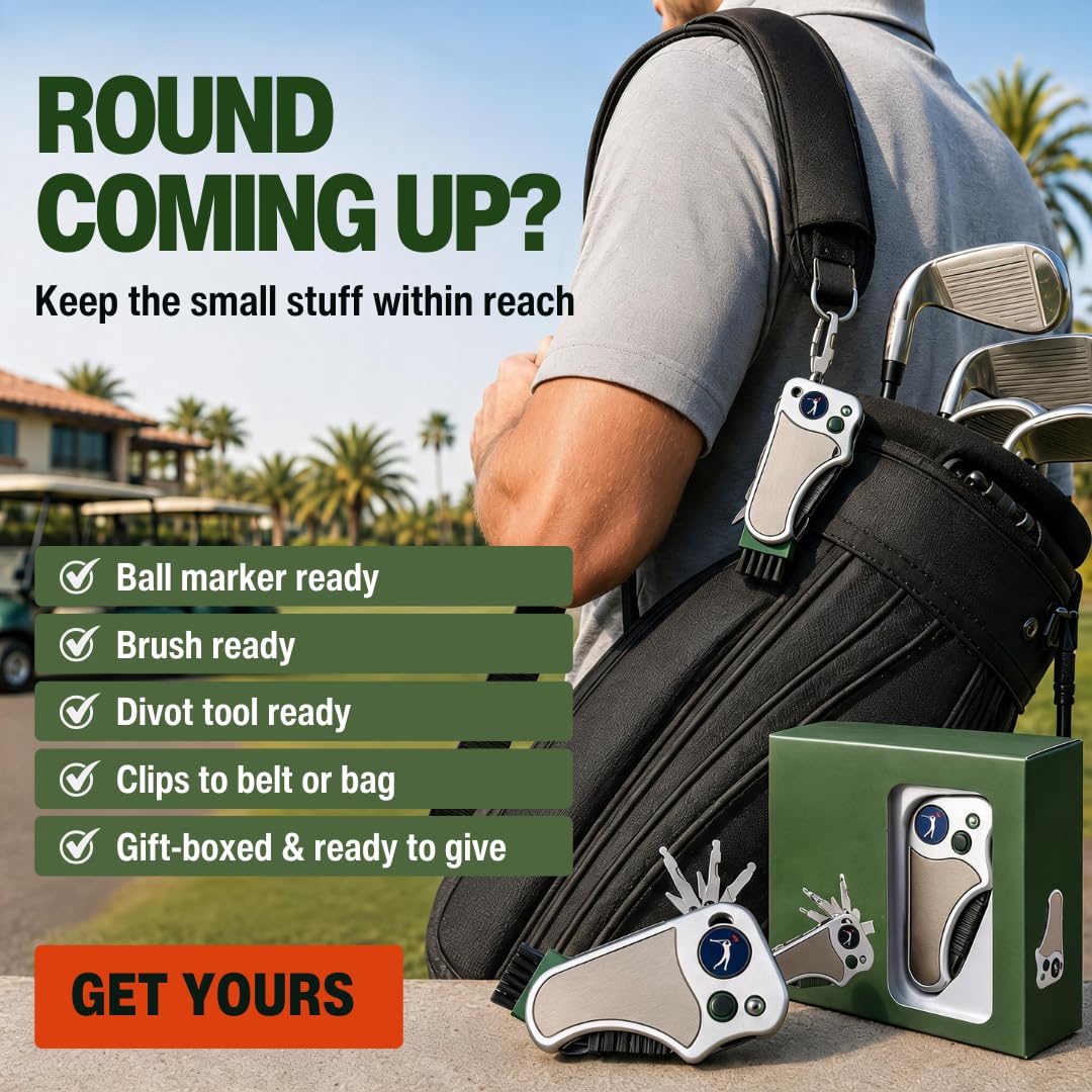 Golf Multitool All-in-One: Contatore di Ictus, Strumento di Riparazione Divot, Spazzola, Marcatore a Sfera, Pulitore Scanalature