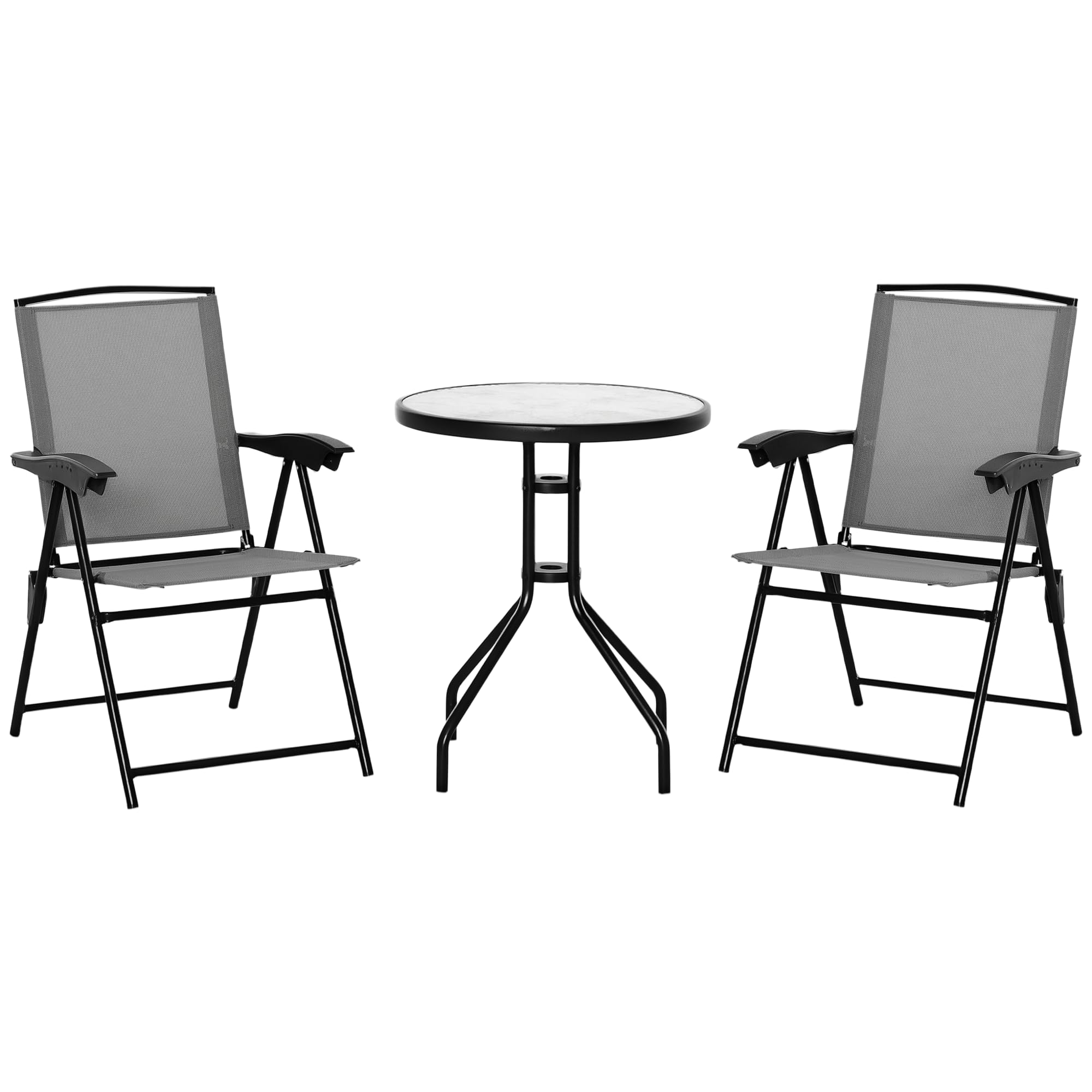 Outsunny Unisex Grey 3 Piece Patio Furniture Bistro Set Adjustable Backrest In