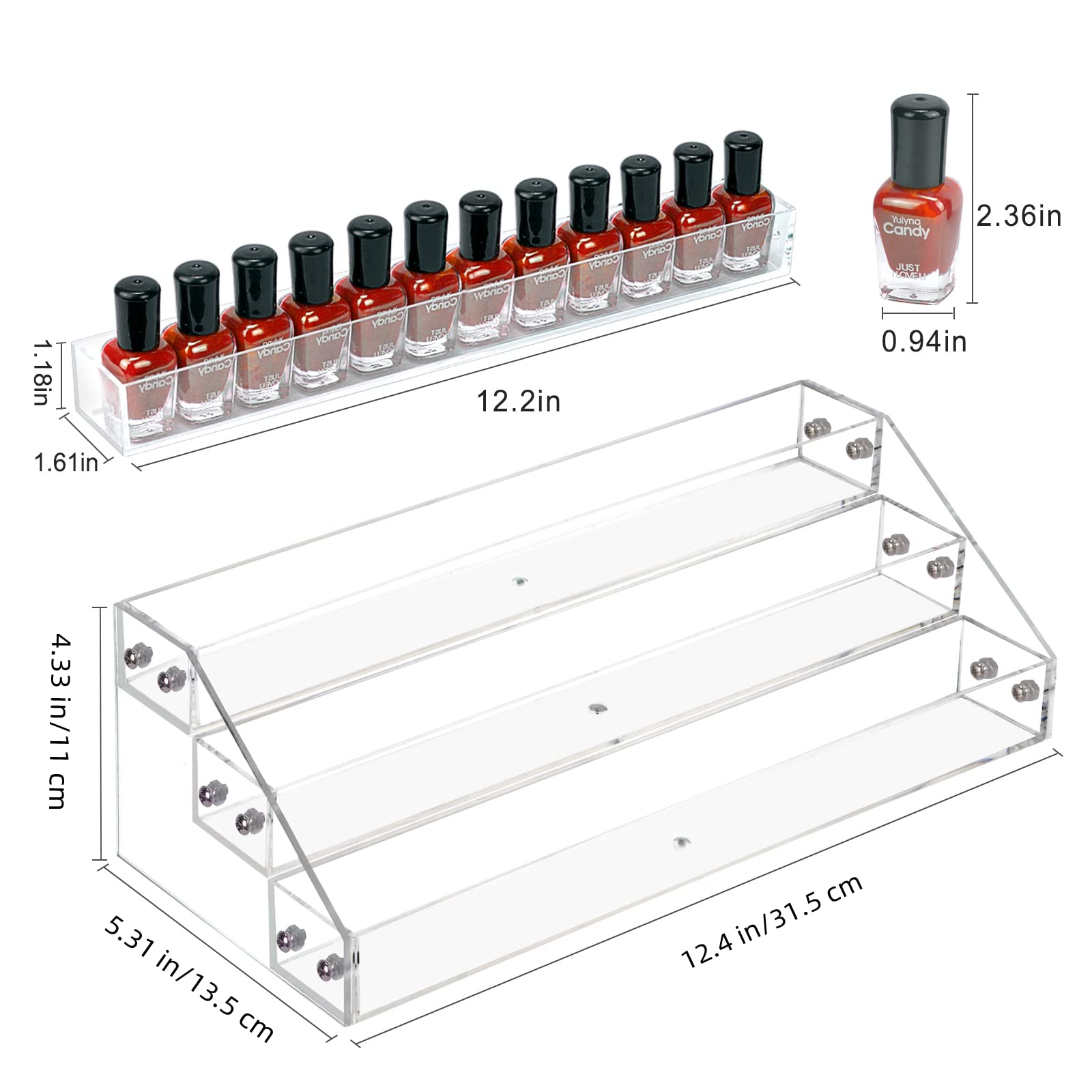 BTremary 3 paquetes de organizador de esmalte de uñas transparente, soporte de exhibición de acrílico para esmalte de uñas, gafas de sol, pintura de aceites esenciales, soporte de maquillaje