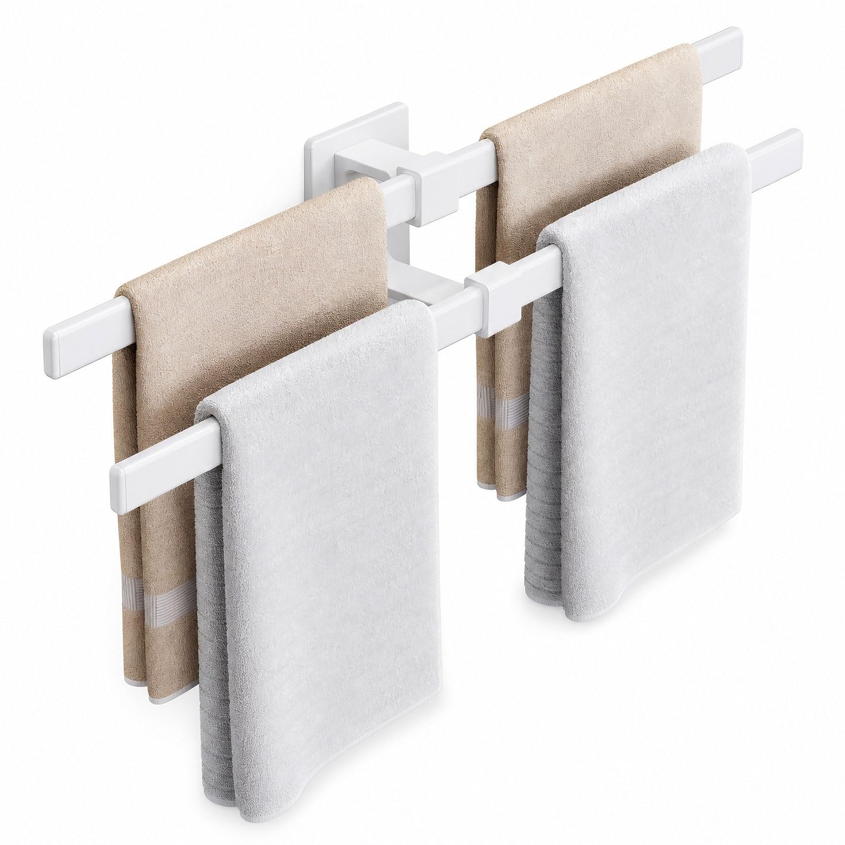 Adjustable No Drill Double Towel Rack, Wall Mounted Aluminum Towel Bar