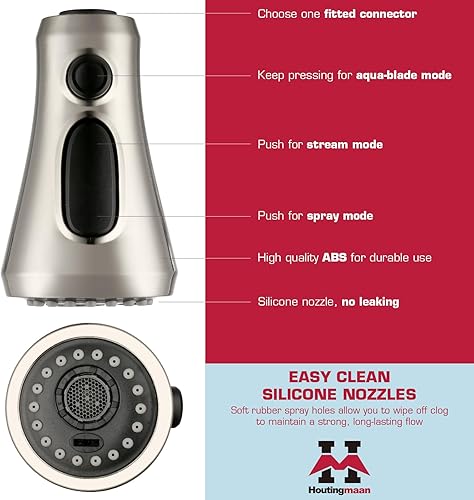 Miniatura 5 de Repuesto de cabezal rociador de grifo de cocina extraíble  3 funciones de cabezal rociador de grifo con 11 adaptadores compatibles con Delta, Moen,