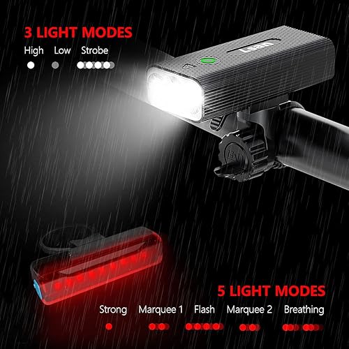 Miniatura 4 de Luces de bicicleta de 1200 lúmenes, delanteras y traseras, luces de bicicleta recargables USB, 3 luces LED superbrillantes para conducción nocturna,