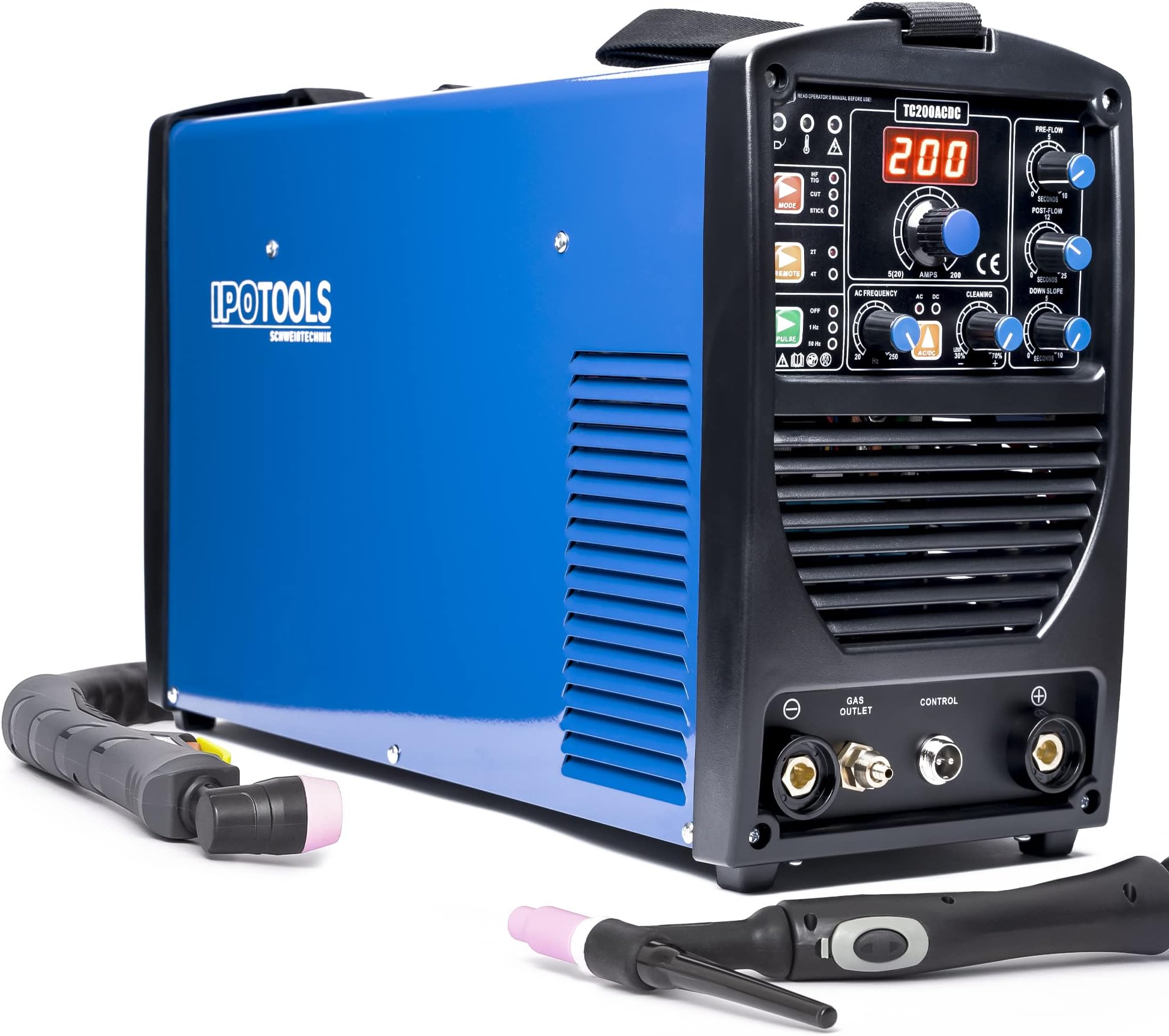 TC200ACDC TIG Welding Machine AC DC 4-in-1 Combination Welding Device 200 Amp with Plasma Cutter 50 A Inverter Welding Machine Including RF Ignition, Pulse Function, MMA E-Hand, IGBT