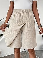 Women's Wide Leg Summer Shorts - High Waist Elastic Knee Length Casual Shorts with Pockets