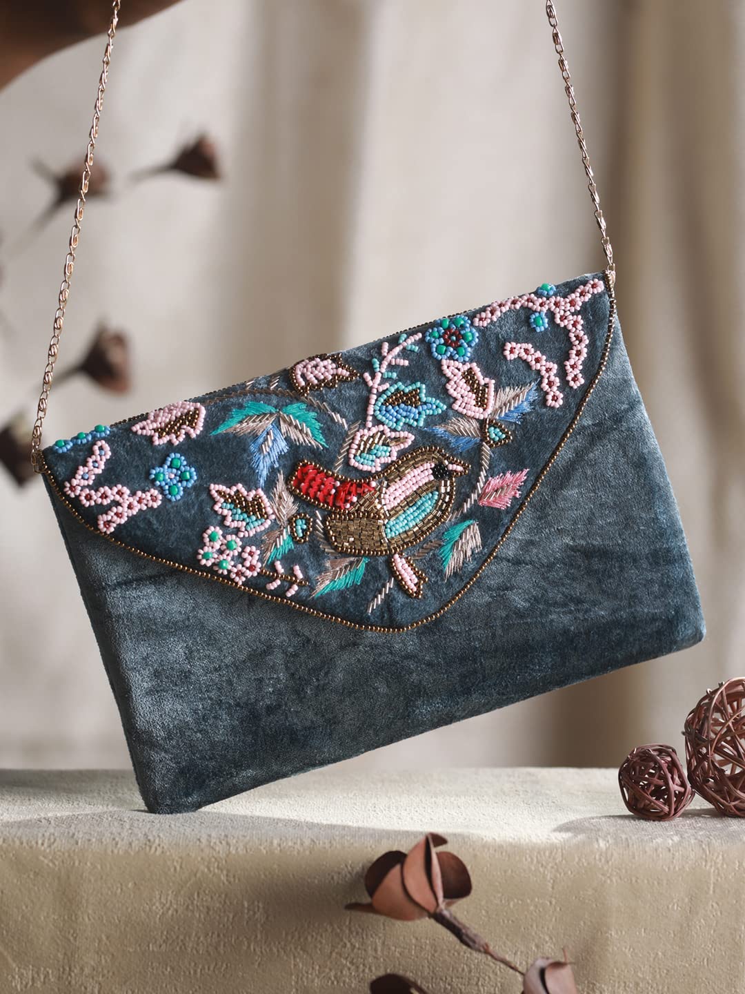 Priyaasi BirdBliss Beaded Velvet Sling Bag - Image 4 thumbnail