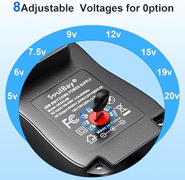 SoulBay 48W Universal AC Adapter DC 5V 6V 7.5V 9V 12V 15V 19V 20V Switching Power Supply 100-240VAC Input US Plug Transformer with 11 Tips for Household Electronics, USB-C & 5.5 * 2.1mm Included