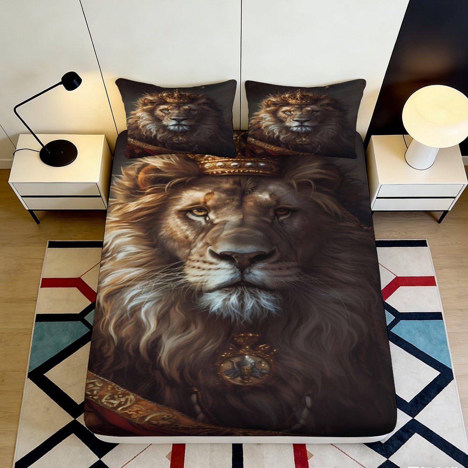 3D Printed Majestic Lion Fitted Sheet Microfiber Soft Breathable King Lion Mattress Cover for Bedroom Decor 90x200x25cm
