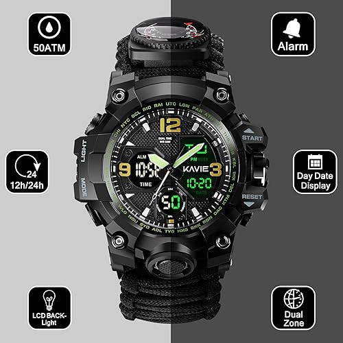 Miniatura 2 de Reloj digital militar de supervivencia 23 en 1, pulsera táctica multifuncional y ajustable para hombre, impermeable, para deportes al aire libre,