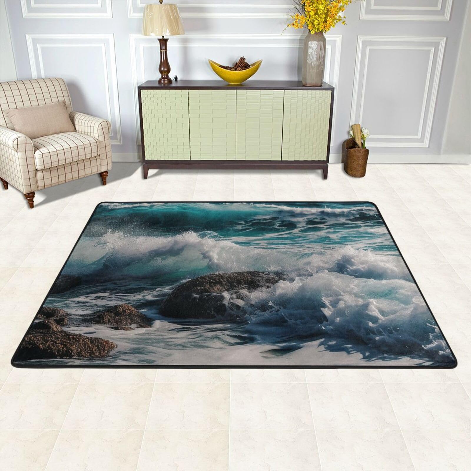 Tapis de sol absorbant et antidérapant à vagues pour un intérieur propre
