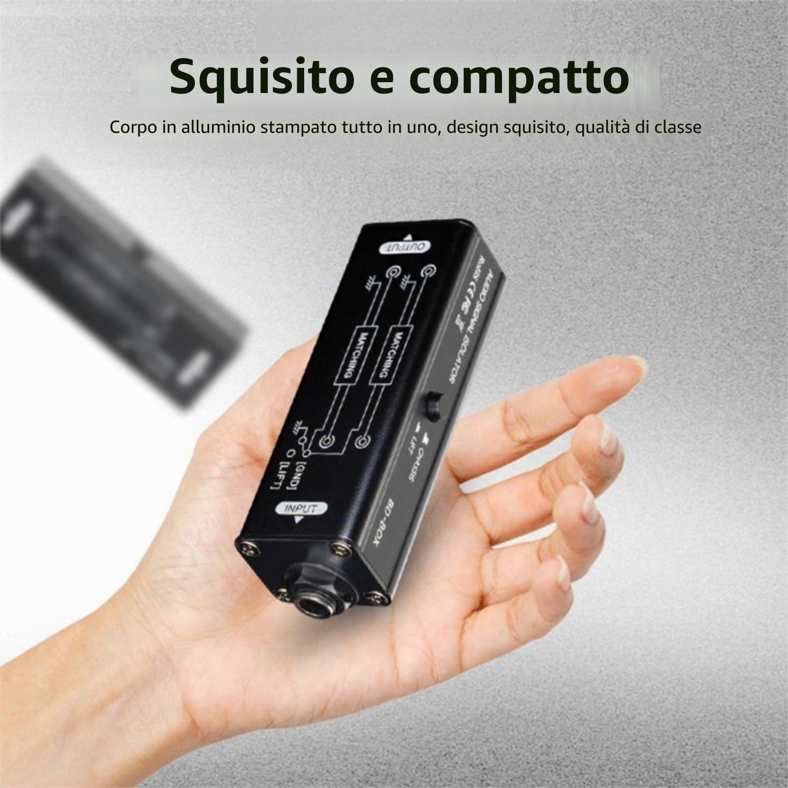 Ausla Isolatore di Loop di Terra Professionale, 6.35mm, Filtro di Rumore con Adattamento del Segnale, Doppie Modalità di Massa, Lega di Alluminio