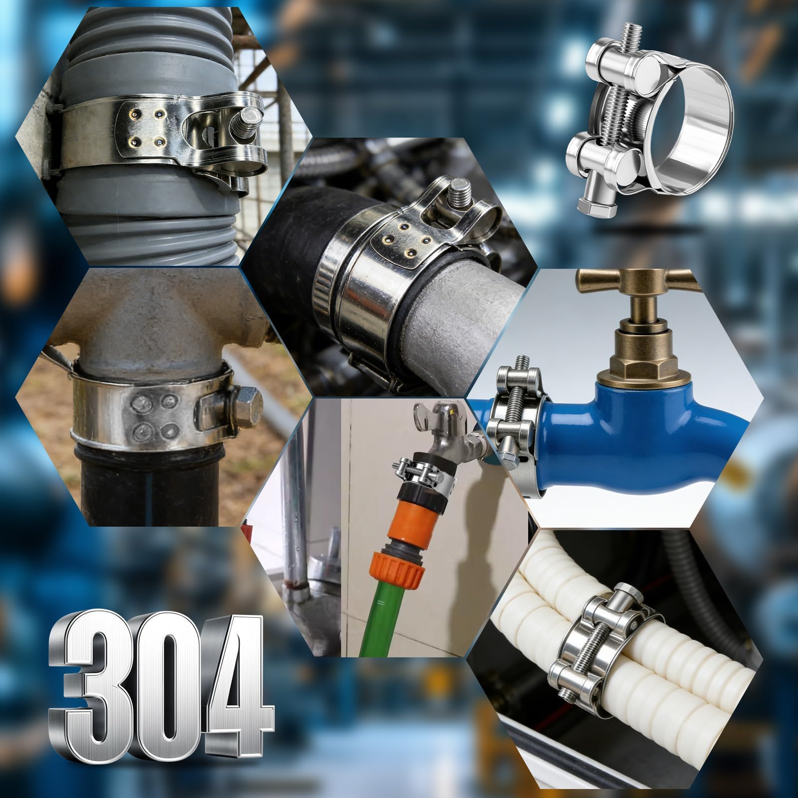 Abrazaderas de manguera, 8 unidades, abrazadera de perno articulado, 23-25 mm, acero inoxidable, tubo de escape, ancho de banda de 18 mm para tubos de escape de motocicletas y tubos de agua