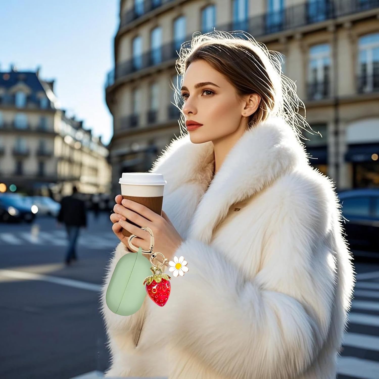 for Beats Solo Buds Case Cover with Cute Strawberry Charm Heart Keychain, Soft Silicone Protective Case Daisy Key Chains for New Beats Solo Charging Case Earbuds for Women Men Cactus Green - Image 7