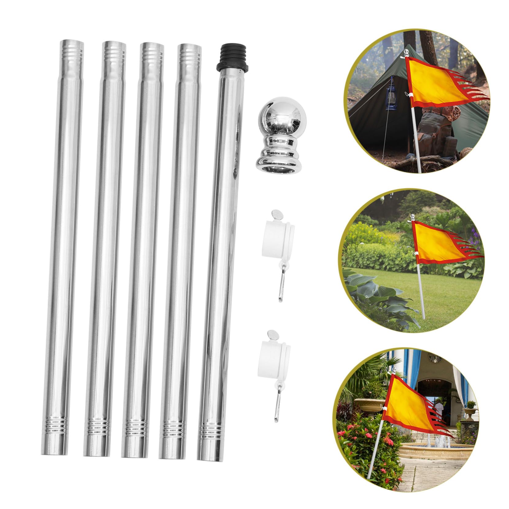 UKCOCO Mât de Drapeau en Acier Inoxydable 1, 8m, 5 Sections, Rotatif