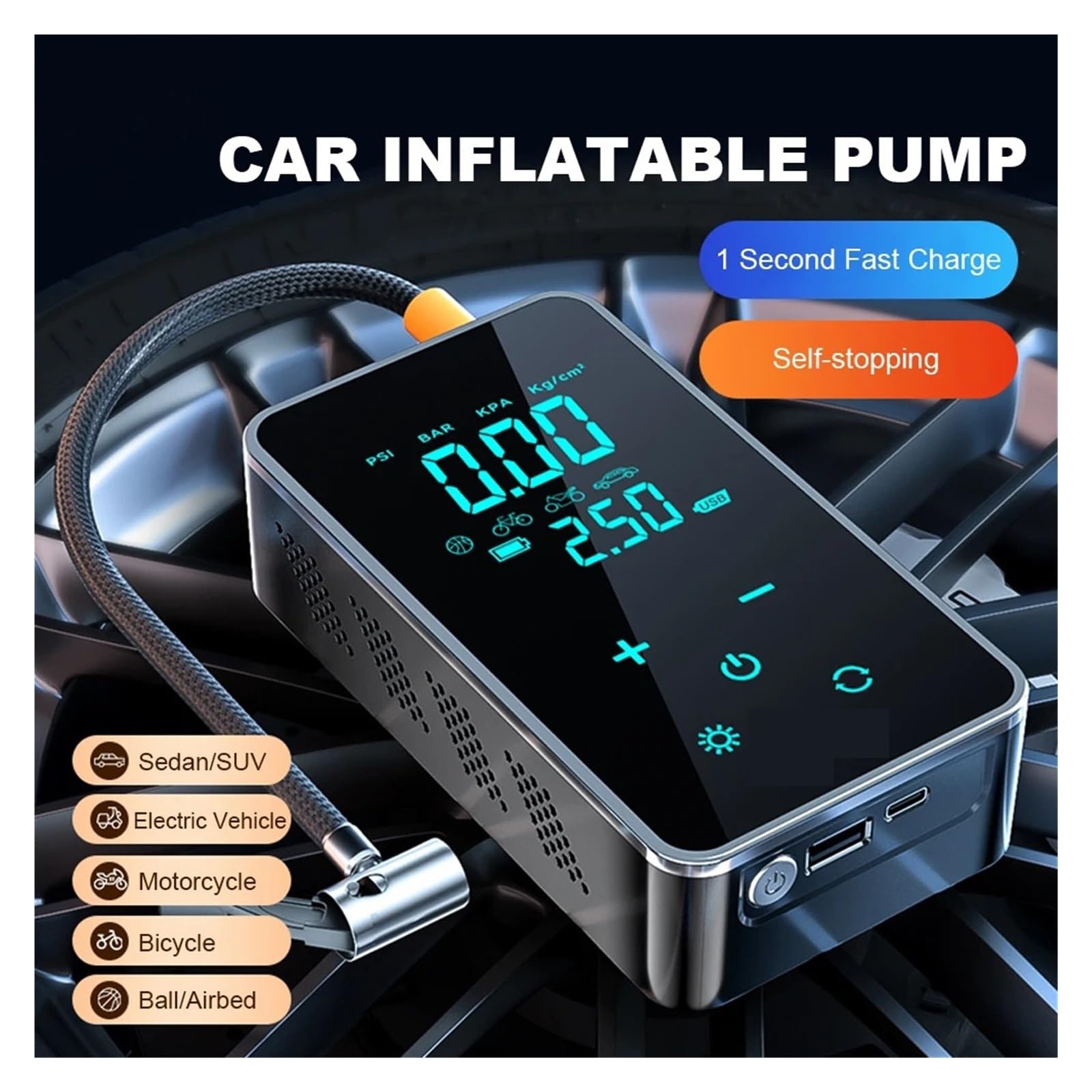 Elektryczna Pompka Do Opon Samochodowych Przewodowa/bezprzewodowa Akumulatorowa Automatyczna Inteligentny Przenośny Inflator Motocykla Samochodowego Szybkie Pompowanie Wysiłku(Wireless)