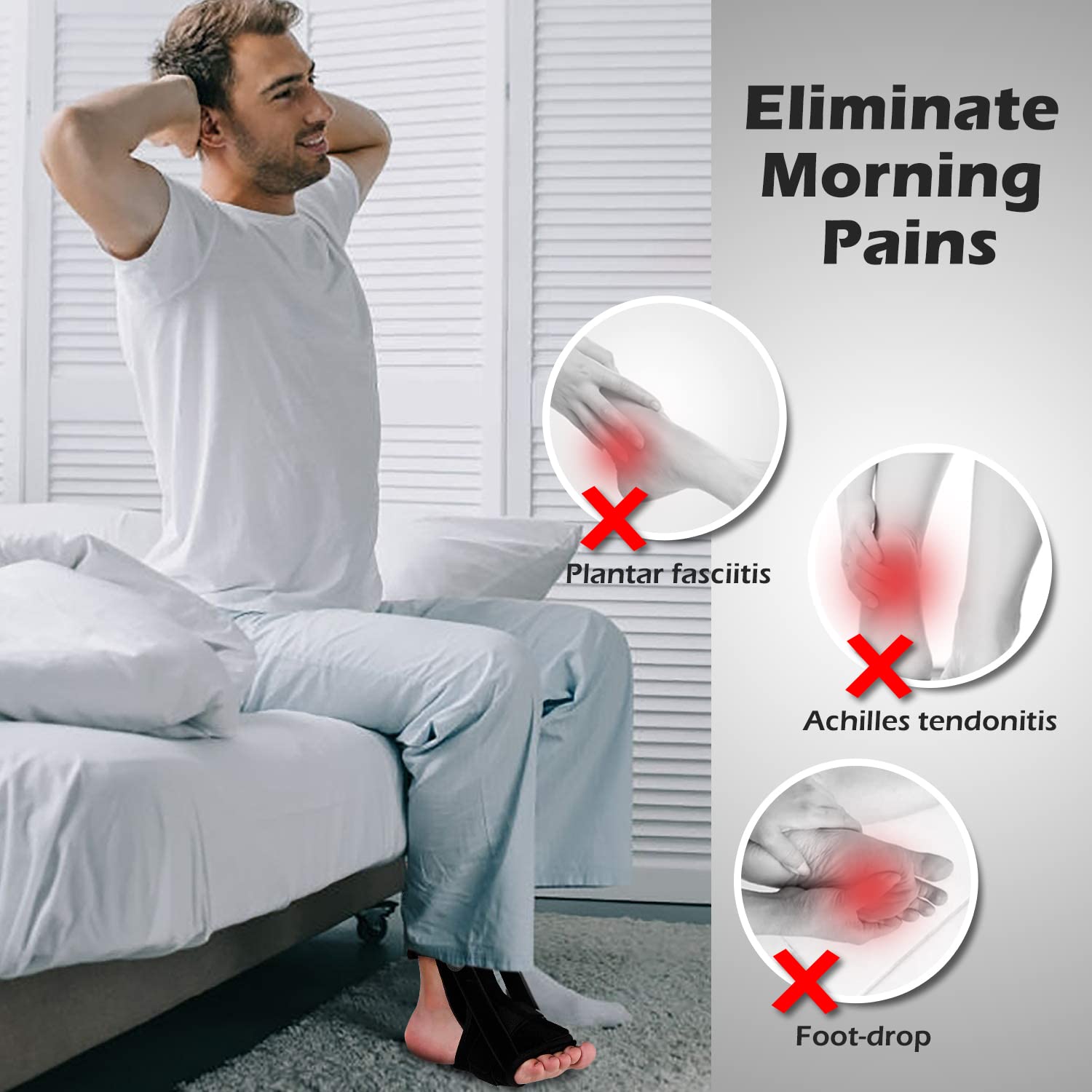 Plantar Fasciitis Night Splint - 2021 Upgraded Plantar Fasciitis Brace - Ankle Brace for Plantar Fasciitis Relief & Achilles Tendinitis Relief | Foot Drop Support with a Massage Ball for Reducing Heel Ankle Arch Pain : Health & Household
