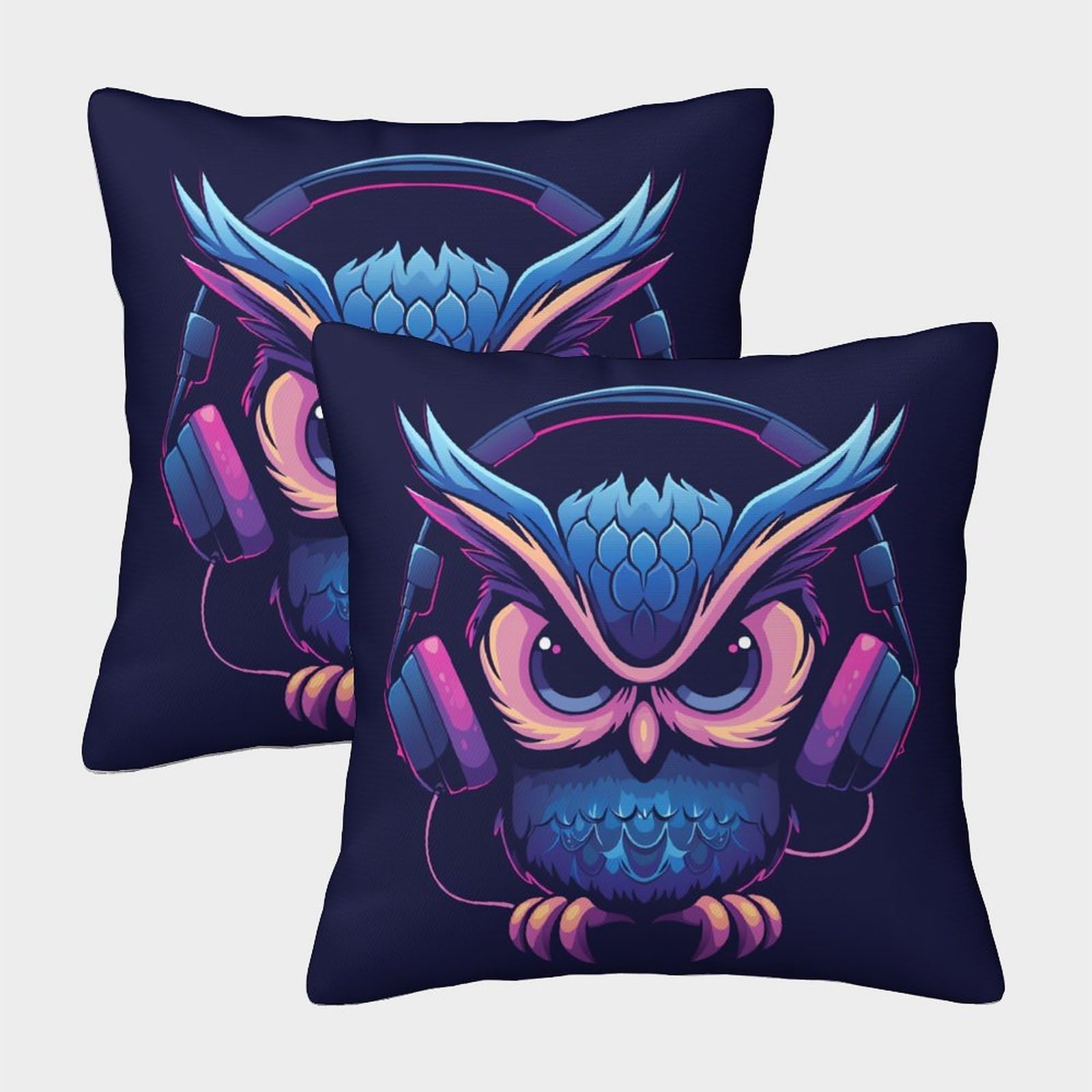 kaiyun 2 Pack Owl 3D Image Printed Single-sided Cushion Cover 40x40cm