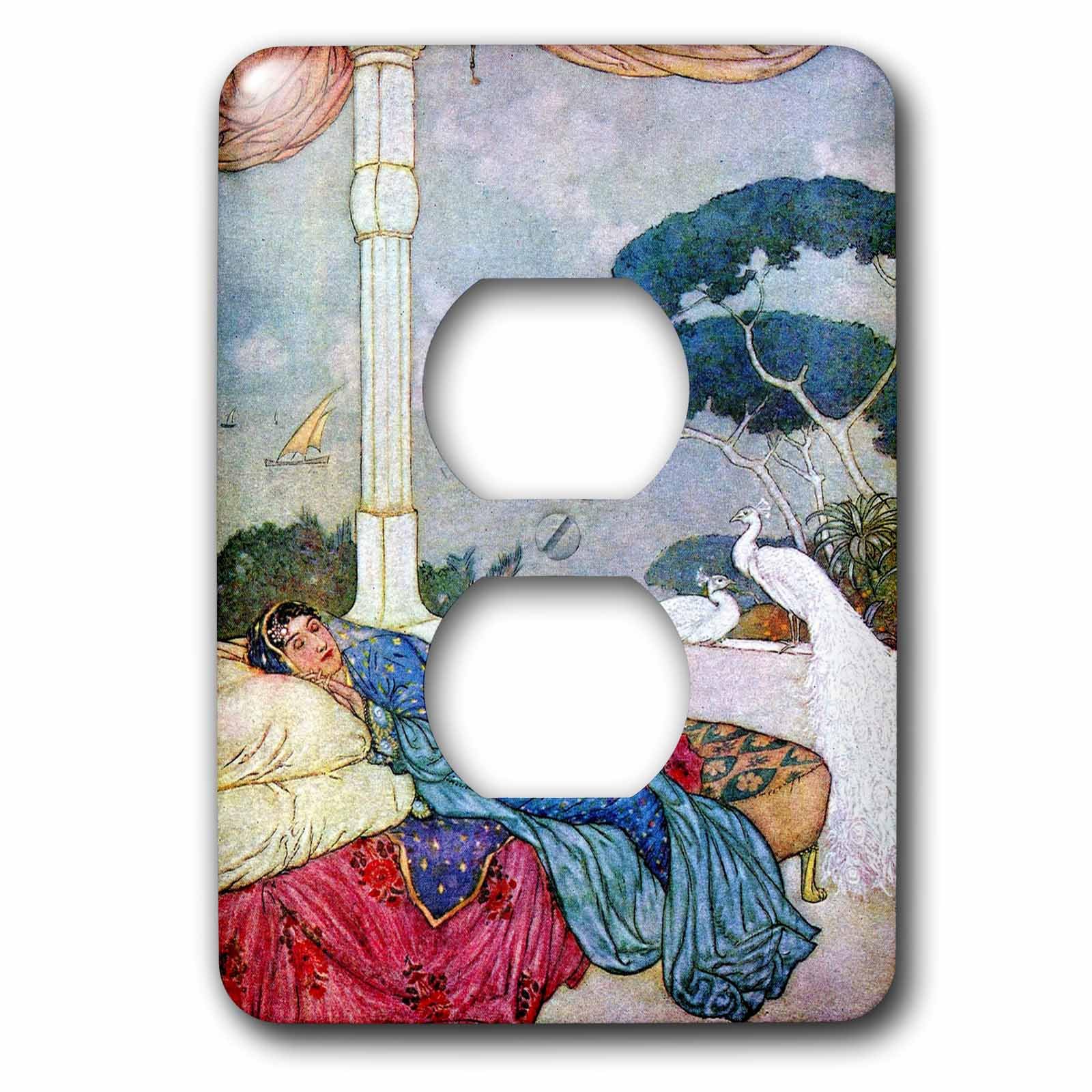 Impression de dame vintage de l'Inde avec paons pour cacher vos prises murales
