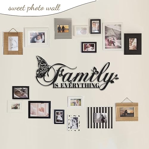 Miniatura 5 de Letreros familiares de metal para decoración de pared, letrero con texto en inglés "Oppro Family Is Everything" con mariposa para decoración del
