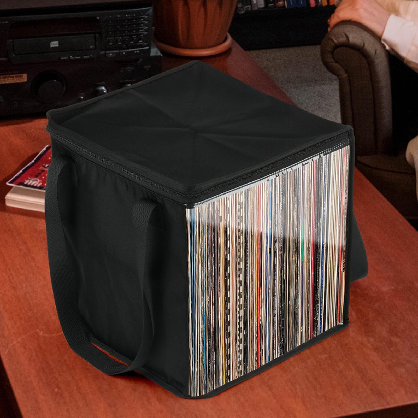 Murman Borsa per Trasporto di Dischi in Vinile 12" | Scatola per 50 Dischi LPs | Valigetta per Dischi DJ | Custodia con Finestrelle Trasparenti per Album in Vinile
