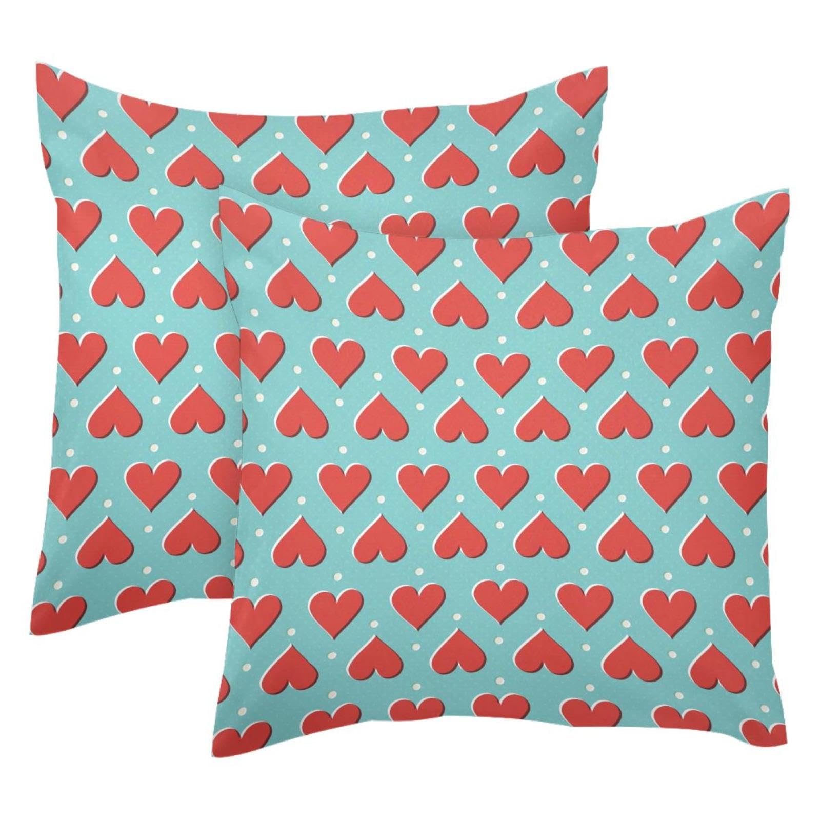 Housses de coussin de Noël, cadeau idéal lot de 2 décorations cœur et pois pour canapé