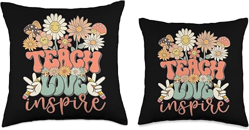 Miniatura 3 de Groovy Hippie Teacher Gifts First Day Of School Teach Love Inspire - Cojín retro Groovy Daisy para profesor, 16 x 16 pulgadas, multicolor