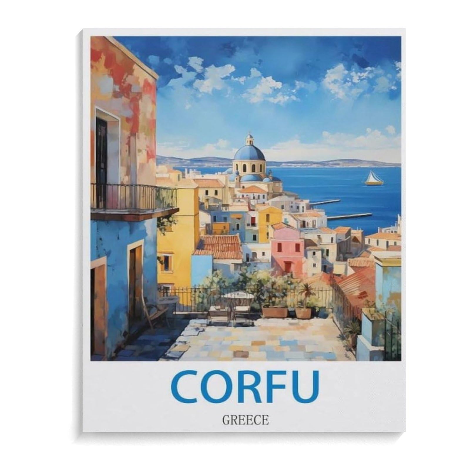 BEAYODKP Paint by Numbers，Corfu, Greece，DIY Paint by Numbers Kits for Adults Kids,Canvas Oil Painting with Brushes and Acrylic Pigment Paint by Numbers Arts Craft for Home Wall Decor(50x60cm-K24