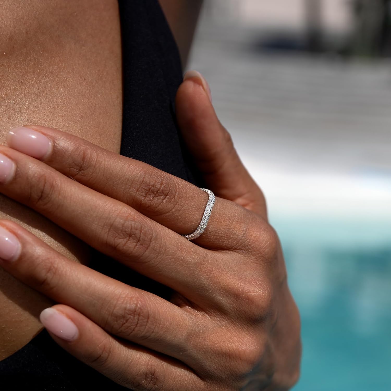 STORYJEWELLERY Sterling Silver Rings, Silver Wedding Band for Women, Curved Wedding Bands for Women, Chunky Rings, Cubic Zirconia Ring, Gifts for Her - Image 3