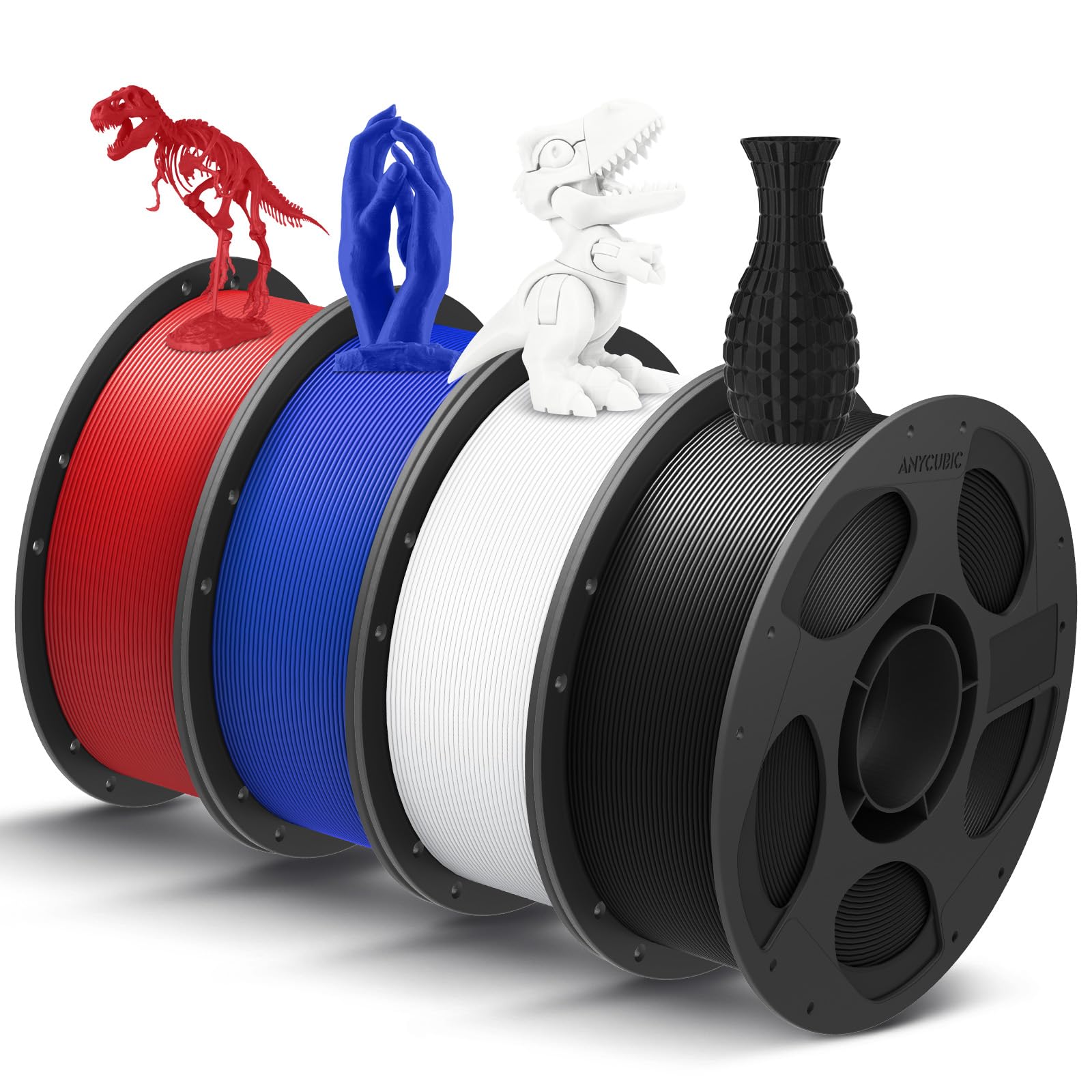 ANYCUBIC PLA Filament 1,75mm, Refill PLA und Spool Kit, 3D Drucker Filament PLA, Vakuumverpackung, Intelligente Identifikation, 4KG Schwarz Weiß Blau Rot