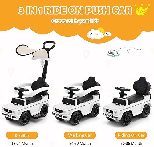 Miniatura 2 de Costzon Coche de empuje para niños pequeños cochecito Mercedes Benz 3 en 1 con toldo asa barandilla de apoyabrazos almacenamiento debajo de la