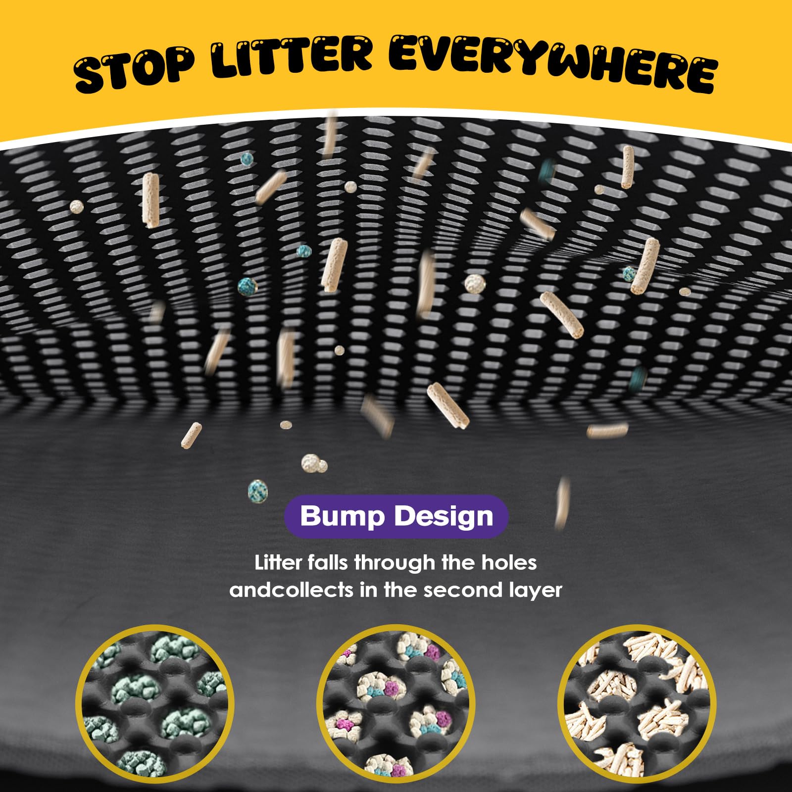 Double-Layer Cat Litter Trapper Mat - Heavy Duty Anti-Tracking Litter Box Mat with Deep Grooves & Waterproof Bottom - Stops Mess, Easy Clean (Gray,L) - image 2