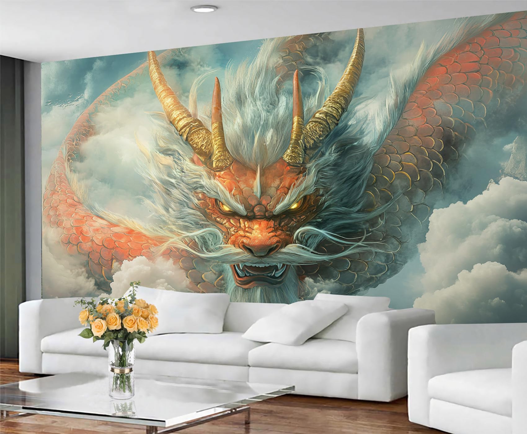 GIVLWF Wallpaper Dragon Bedroom Wallpaper Murals, Oriental Dragon Wall Paper for Living Room, Large Mural & Room Decor, Mythical Animals Wall Paper - Not Self Adhesive