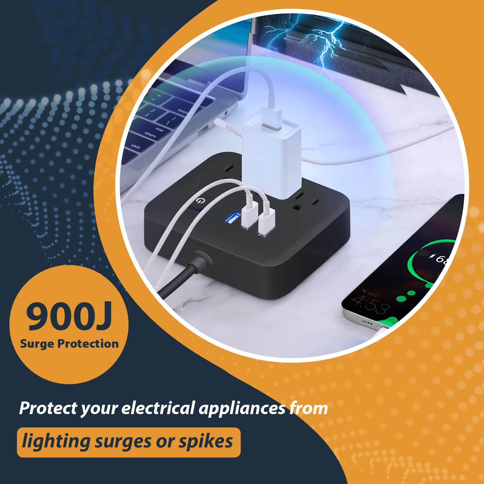 BSEED Power Strip with USB,3 Outlet Extension 3 USB Ports,Non Surge Protector,Flat Plug Desktop Charging Station Multi Plug Outlets for Dorm,Home,Office,Cruise Ship, Travel,UL Listed, Black