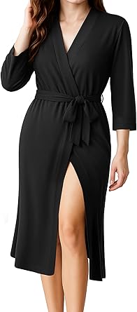 NY Threads Womens Robe Long Knit Bathrobe 3/4 Sleeves Soft Kimono Lightweight Loungewear