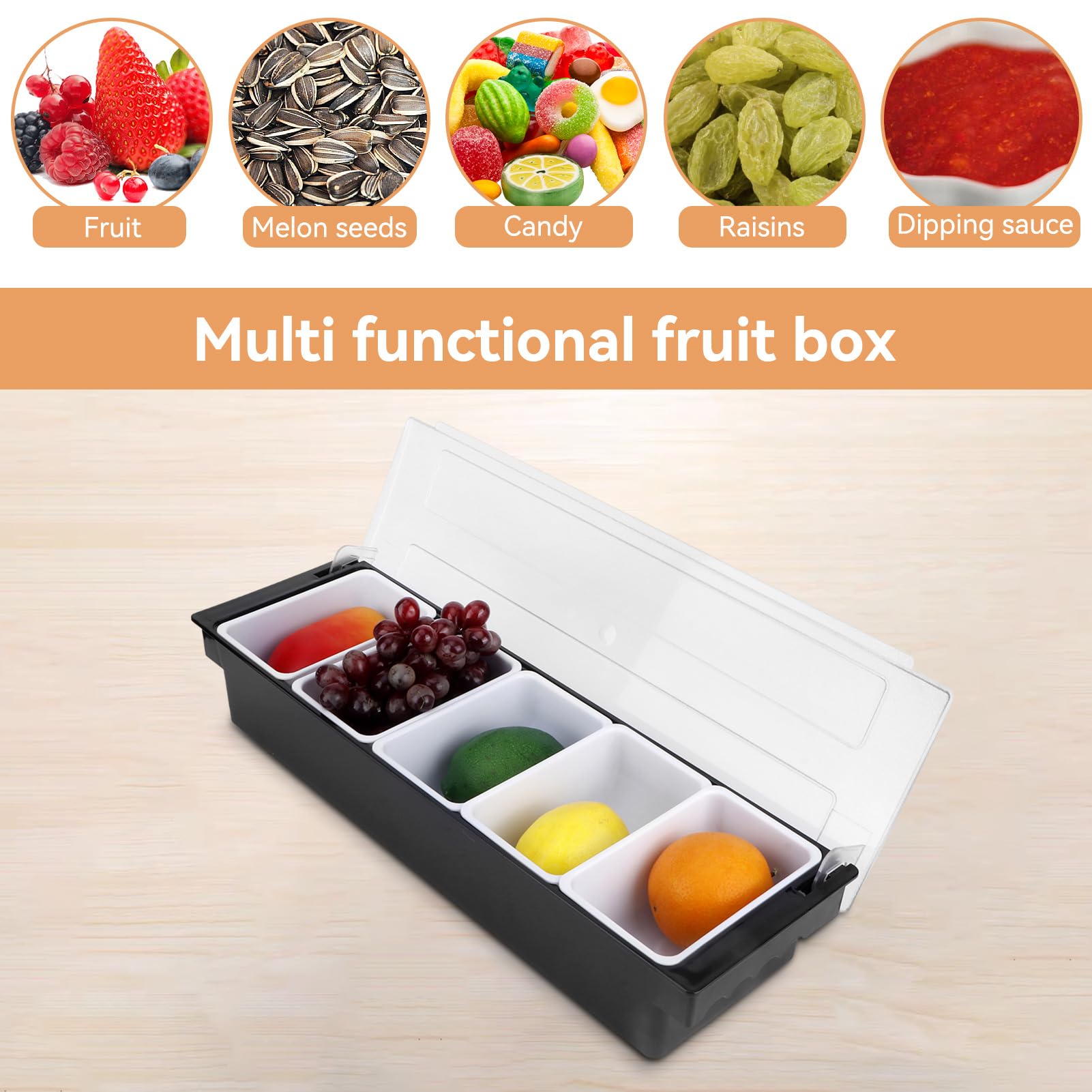 Distributeur à Condiments 3 Compartiments Avec Couvercle - Plateau Bar Pour Tacos, Salade, Fruits, Plastique Alimentaire