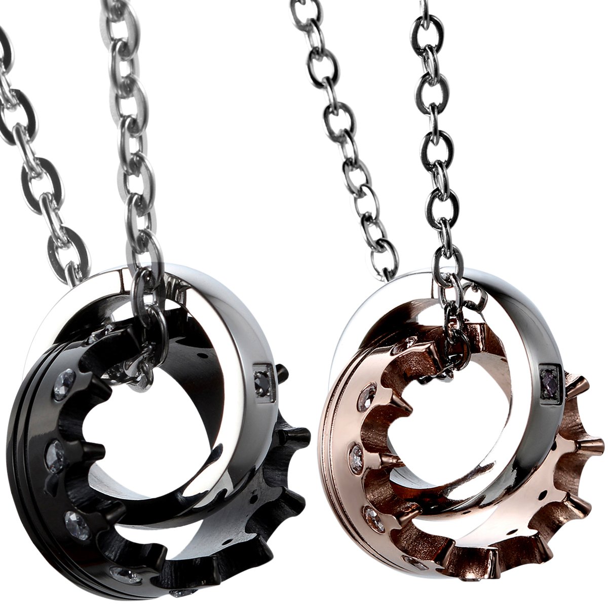OIDEA Collana per Coppia Lovers Collana in Acciaio Inox Pendente Anello Corona Imperiale Mosaico zircone Regalo per Amante Nero Oro(1 Coppia) Regalo Perfetto