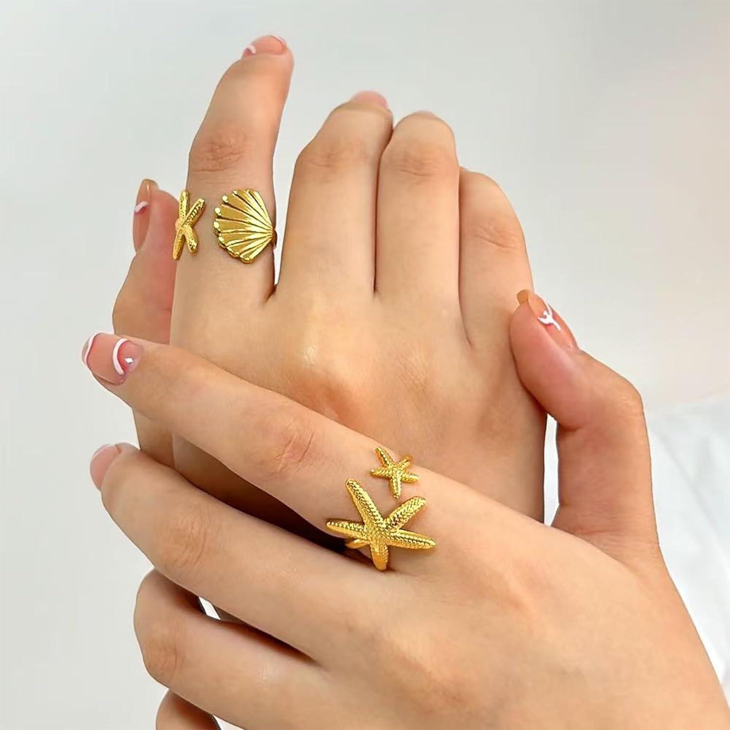 Harry and Henry 3PCS Gold Starfish Statement Ring for Women Chunky Shell Stackable Jewelry Gifts - Image 3