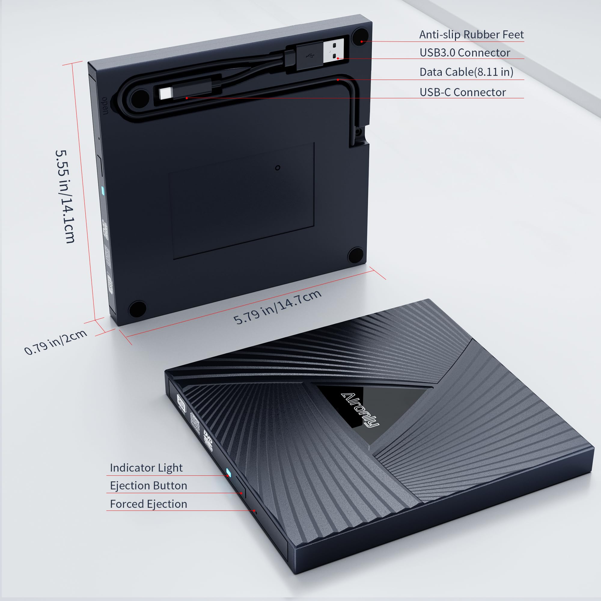 Zewnętrzny napęd CD/DVD do laptopa/PC, przenośny odtwarzacz USB 3.0 typu C do komputera CD DVD +/-RW nagrywarka CD czytnik nagrywarek CD kompatybilny z komputerem stacjonarnym Windows Apple