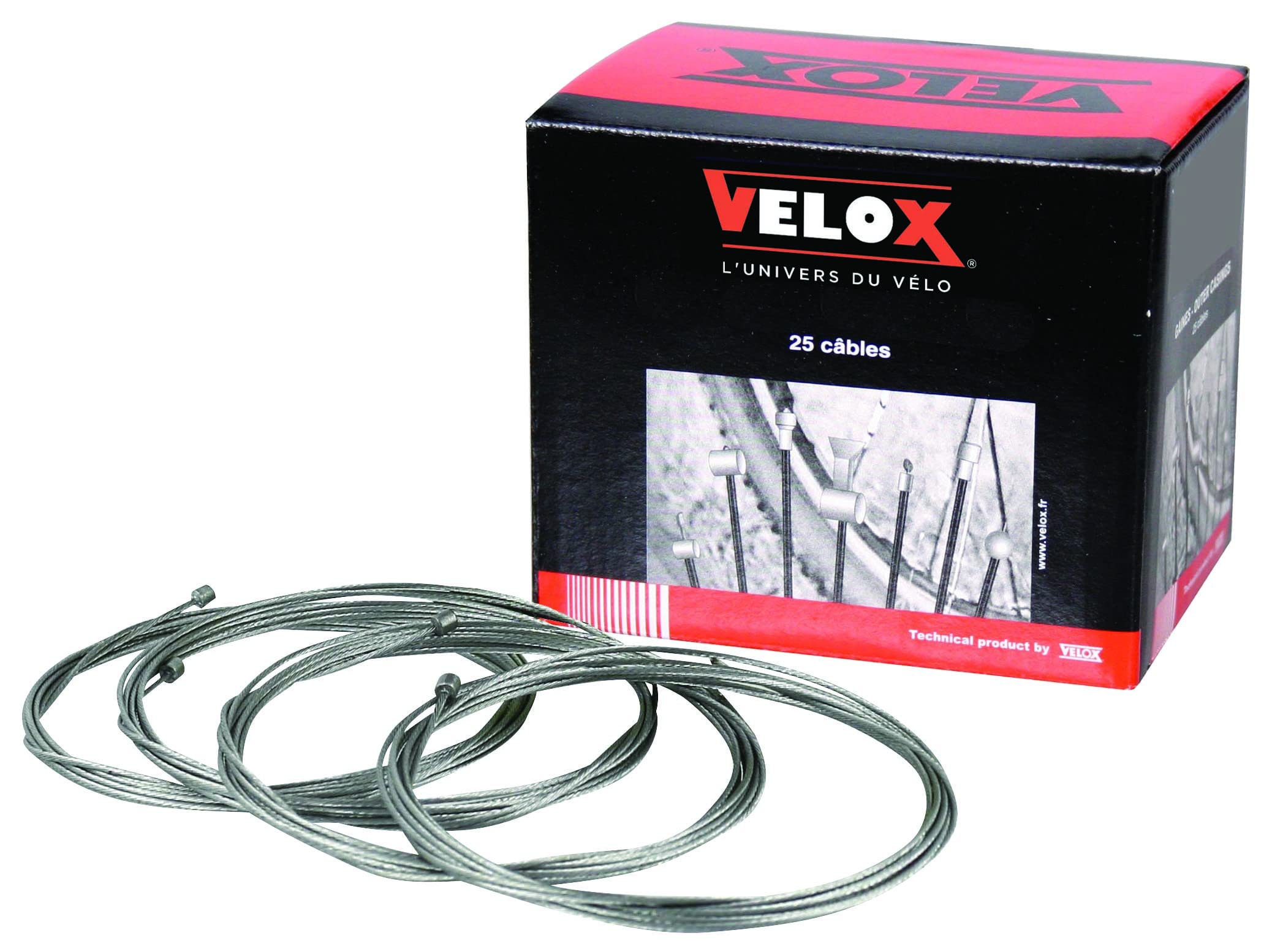 Velox Câbles de dérailleur Universel - INOX (Boite de 25) - Câbles de dérailleur, INOX, 2.50m, 12 Fils, 1.2mm (12/10)