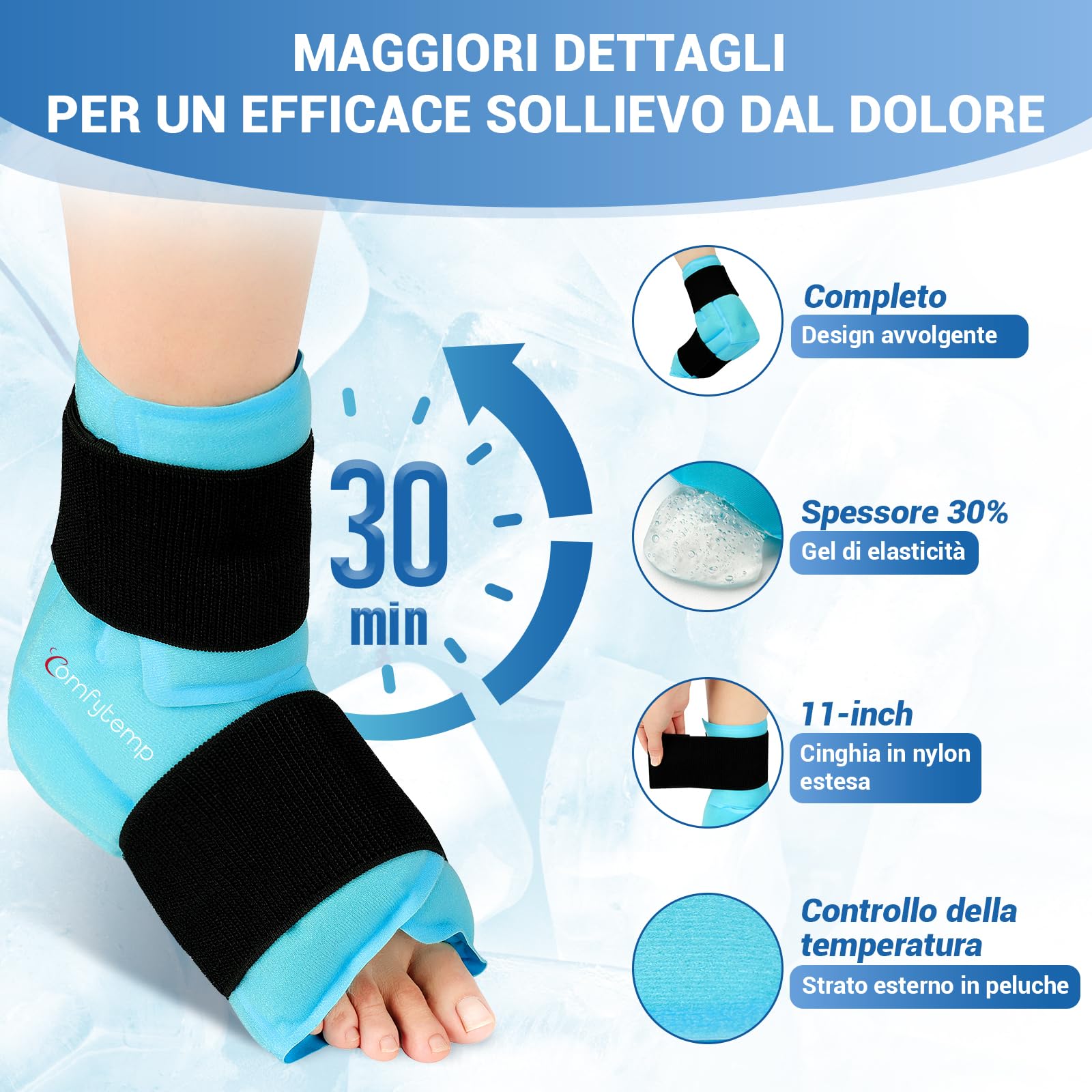 Comfytemp Grande Impacco di Ghiaccio per Caviglia e Piede per Alleviare il Dolore, Terapia Calda e Fredda per Fascite Plantare, Distorsione della Caviglia, Gonfiore, Tendinite d'Achille, 1 Unità