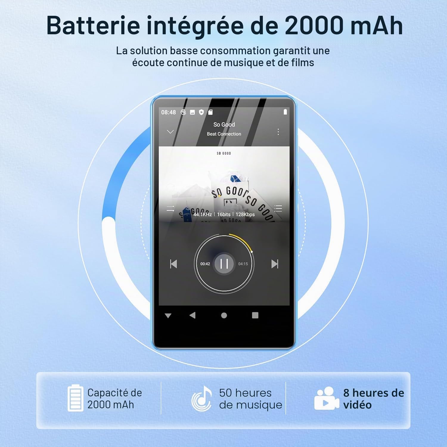 SWOFY Lecteur MP3/MP4 80 Go Bluetooth WiFi, Écran Tactile 4,0", Portable Stéréo avec Radio FM, Enregistreur, Ebook, Navigateur, Couleurs Noir/Bleu