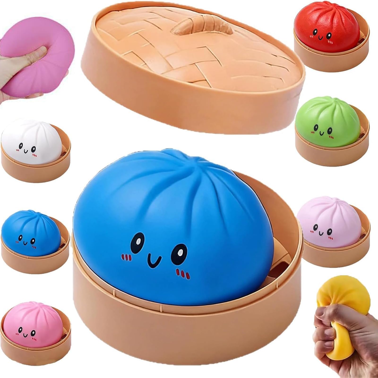 Mystery Dumpling Squishy, 4 Inch Jumbo Dumpling Stress Ball, Squishy Bun, Anxiety Relief Fidget, Soft Squeeze Decompression Dough for Adults Classroom Prizes & Party Favors (Pink) — view 5